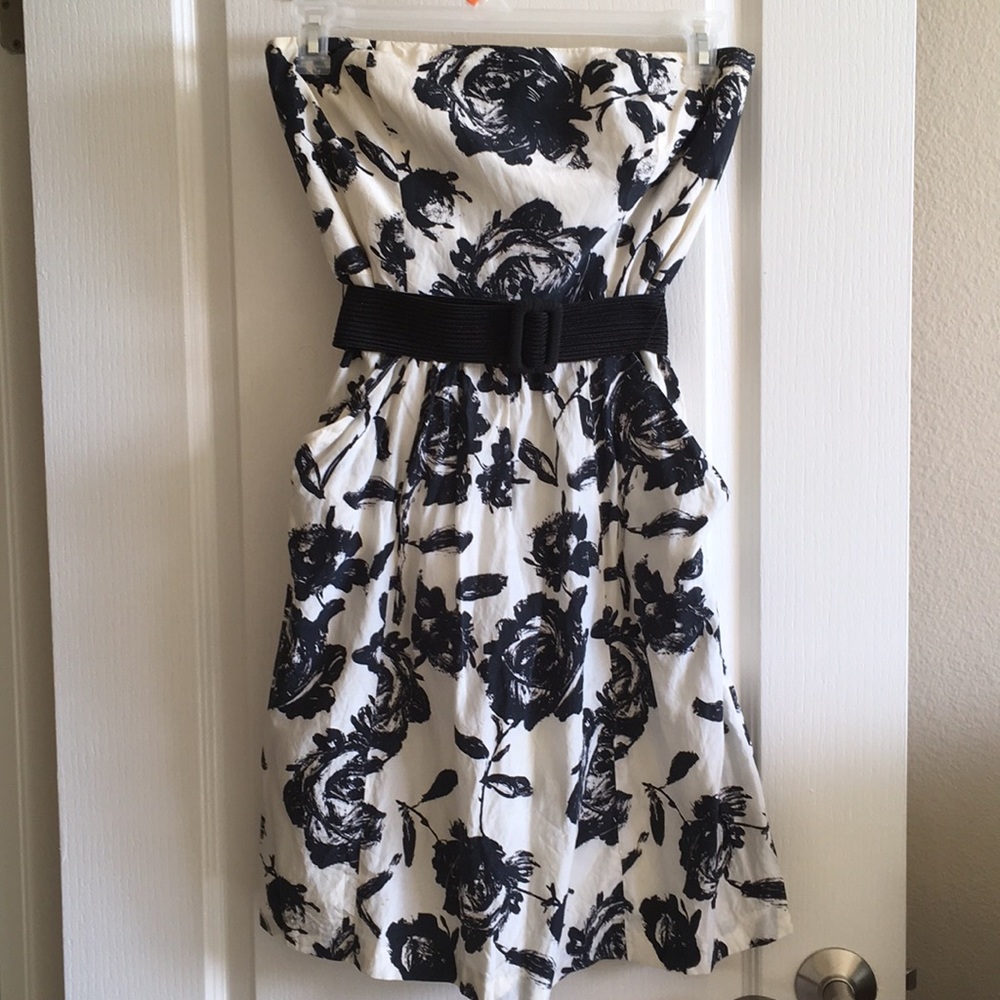 Ann Taylor Loft strapless black and white dress 6